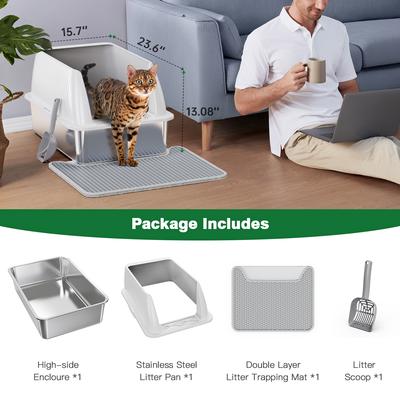 Stainless Steel Litter Box with Scoop and Litter Mat litterrobot