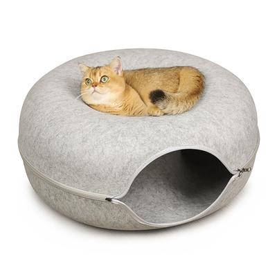 Cat Tunnel Bed for Indoor Cats, Large Cat Cave Bed, Scratch Resistant & Washable Cat Donut Bed, Cat Home, 20 inch Light Grey, Easy to Assemble, Cats Love it