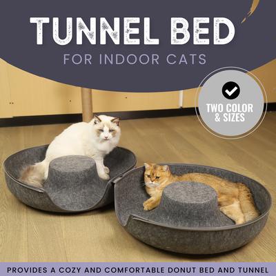 Cat Tunnel Bed for Indoor Cats, Large Cat Cave Bed, Scratch Resistant & Washable Cat Donut Bed, Cat Home, 20 inch Light Grey, Easy to Assemble, Cats Love it