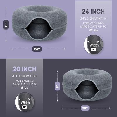 Cat Tunnel Bed for Indoor Cats, Large Cat Cave Bed, Scratch Resistant & Washable Cat Donut Bed, Cat Home, 20 inch Light Grey, Easy to Assemble, Cats Love it