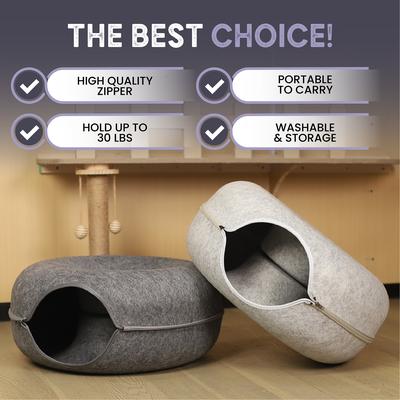 Cat Tunnel Bed for Indoor Cats, Large Cat Cave Bed, Scratch Resistant & Washable Cat Donut Bed, Cat Home, 20 inch Light Grey, Easy to Assemble, Cats Love it