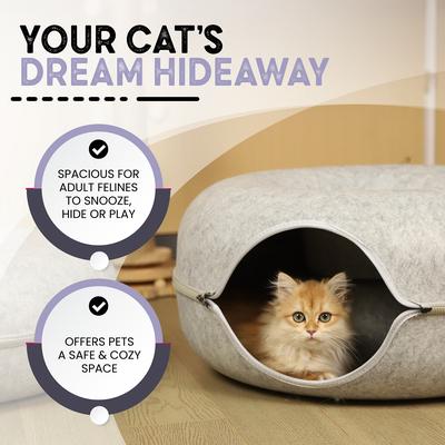 Cat Tunnel Bed for Indoor Cats, Large Cat Cave Bed, Scratch Resistant & Washable Cat Donut Bed, Cat Home, 20 inch Light Grey, Easy to Assemble, Cats Love it