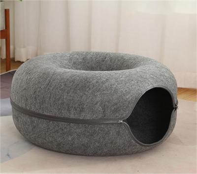 Cat Tunnel Bed for Indoor Cats, Large Cat Cave Bed, Scratch Resistant & Washable Cat Donut Bed, Cat Home, 20 inch Light Grey, Easy to Assemble, Cats Love it